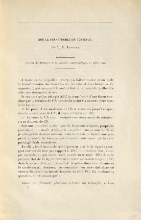 (Opuscules géométriques), [30]. Sur une transformation relative a la géométrie du triangle