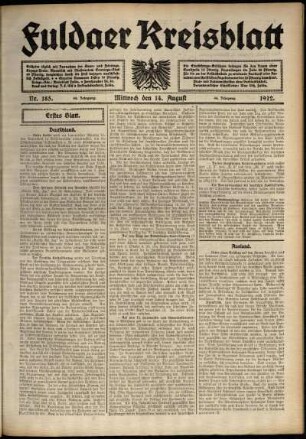 Erste Ausgabe vom Mittwoch, den 14. August 1912.