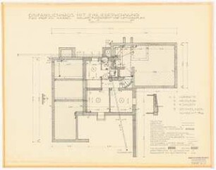 Einfamilienhaus mit Einliegerwohnung für Prof. H. L. (Leistikow), Kassel: Keller-Fundament- und Leitungsplan 1:500