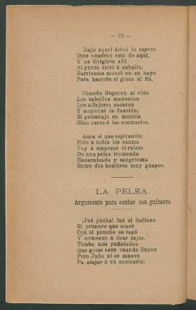 La pelea : Argumento para cantar con guitarra