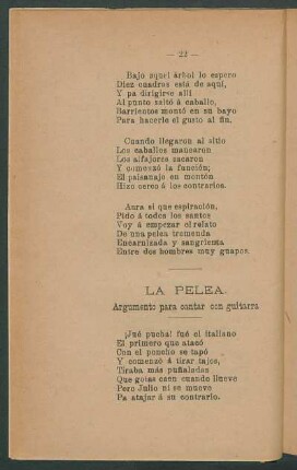 La pelea : Argumento para cantar con guitarra