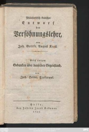 Philosophisch-kritischer Entwurf der Versöhnungslehre
