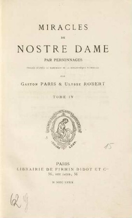 Miracles de Nostre Dame : par personnages, 4