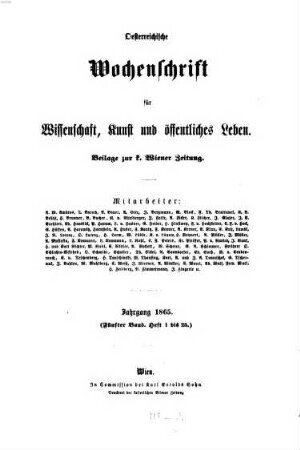 Österreichische Wochenschrift für Wissenschaft und Kunst, 5. 1865
