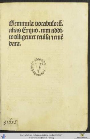Gemmula vocabulorū alias Exquo : cum addito diligenter reuisa [et] emēdata