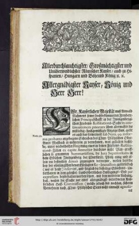 Allerdurchlauchtigster, Großmächtigster und Unüberwindlichster Römischer Kayser, auch zu Hispanien, Hungarn und Böheimb König