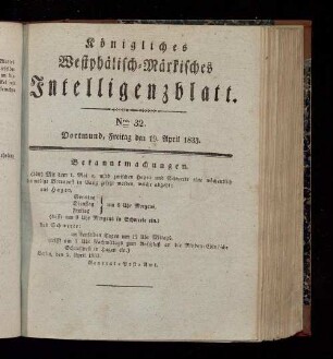 Königliches westphälisch-märkisches Intelligenzblatt. 1817-1833