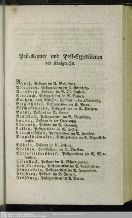 Post-Aemter und Post-Expeditionen des Königreichs