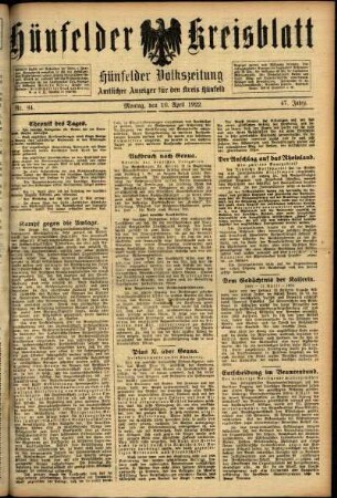 Ausgabe vom Montag, den 10. April 1922.
