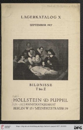 Nr. 10: Lagerkatalog / Hollstein & Puppel, Kunstantiquariat: Bildnisse T bis Z
