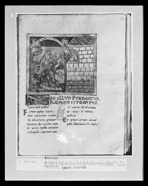 Vita Radegundis des Bischofs Fortunat — Radegundis heilt eine Besessene namens Leubilis, Folio 35r