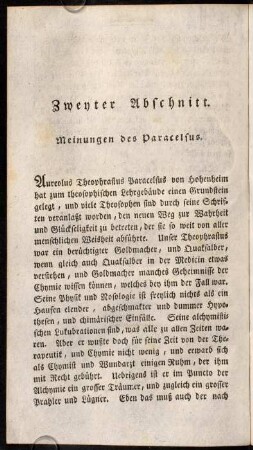 276-288, Zweyter Abschnitt. Meinungen des Paracelfus.