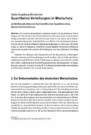 Quantitative Verteilungen im Wortschatz. Zu lexikologischen und lexikografischen Aspekten eines dynamischen Lexikons