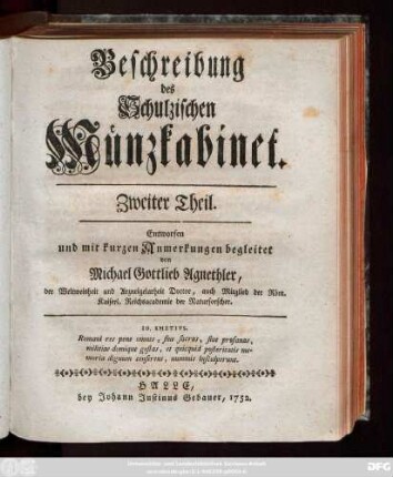Theil 2: Beschreibung des Schulzischen Münzkabinet