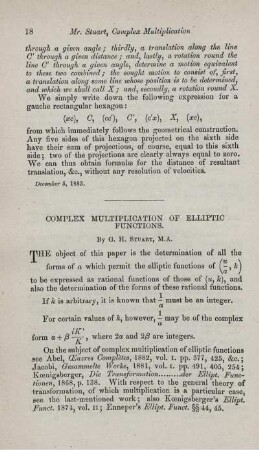 Complex multiplication of elliptic functions.