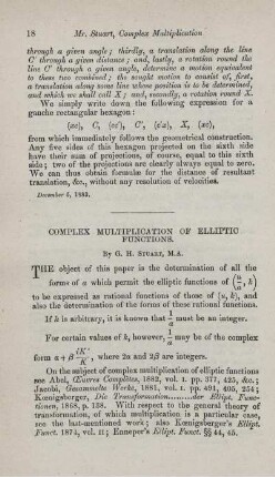 Complex multiplication of elliptic functions.