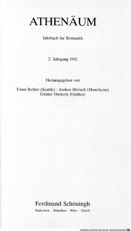 Athenäum : Jahrbuch der Friedrich Schlegel-Gesellschaft. 2. 1992