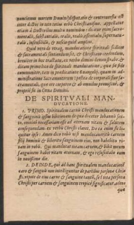 De Spirituali Manducatione.