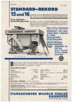 Dreschmaschinen "Rekord 15 und 16" und "Perkeo"