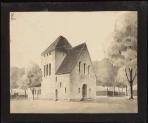 Osterholzer Friedhof, Bremen: Blatt D: Perspektivische Ansicht mit Blick auf eine kleine Kapelle