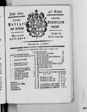 42tes Stück, Ausgabe vom 15. Oktober 1800