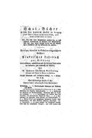 Schul - Bücher, welche bey Heinrich Gräff in Leipzig zum Theil schon erschienen sind, und noch erscheinen werden