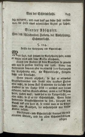 Vierter Abschnitt. Von den schleichenden Fiebern, der Auszehrung, Schwindsucht.