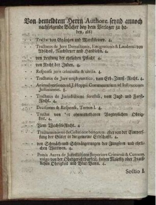 Von bemeldtem Herrn Authore seynd annoch nachfolgende Bücher bey dem Verleger zu haben [...]