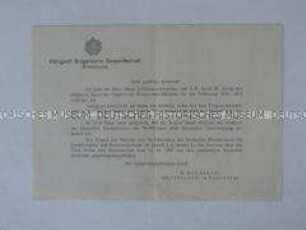 Anschreiben aus der Königlich Bulgarischen Gesandtschaft zur Verleihung der Bulgarischen Erinnerungs-Medaille für die Teilnahme am 1. Weltkrieg - Personenkonvolut