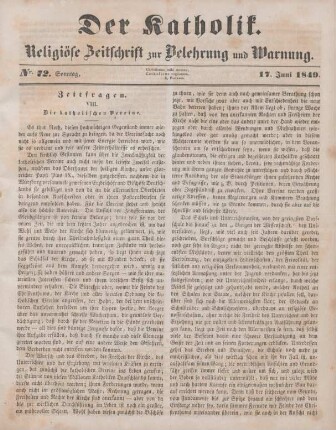 285-286 Zeitfragen : VIII. Die katholischen Vereine