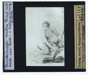 Rembrandt (?), Nackte Frau mit Stock (Zeichnung unidentifiziert) (Oxford)