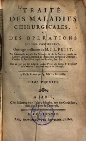 Traité des maladies chirurgicales et des opérations qui leur conviennent, 1