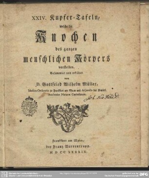 XXIV. Kupfer-Tafeln, welche die Knochen des ganzen menschlichen Körpers vorstellen