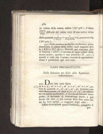 Capo Decimottavo. Della Soluzione per Serie delle Equazioni indeterminate.