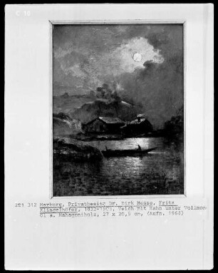 Teich mit Kahn unter Vollmond