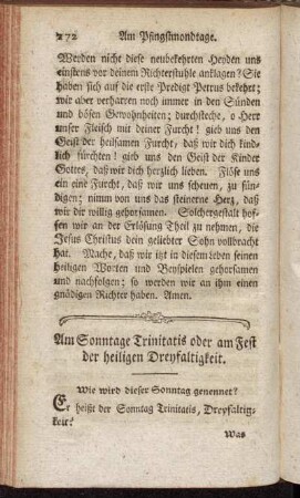 Am Sonntage Trinitatis oder am Fest der heiligen Dreyfaltigkeit.