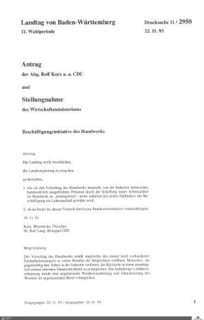Antrag der CDU: Beschäftigungsinitiative des Handwerks