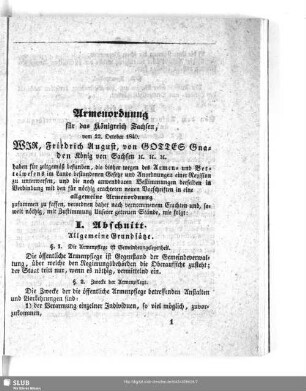 Armenordnung für das Königreich Sachsen, vom 22. October 1840