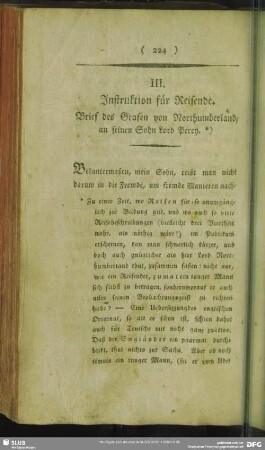 III. Instruktion für Reisende