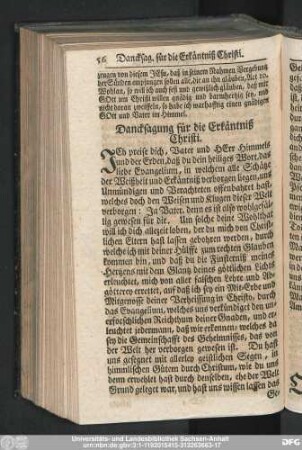 Dancksagung für die Erkäntniß Christi.