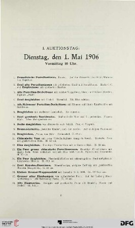 I. Auktionstag: Dienstag, den 1. Mai 1906 (Nr. 1-221)