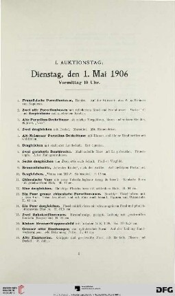I. Auktionstag: Dienstag, den 1. Mai 1906 (Nr. 1-221)