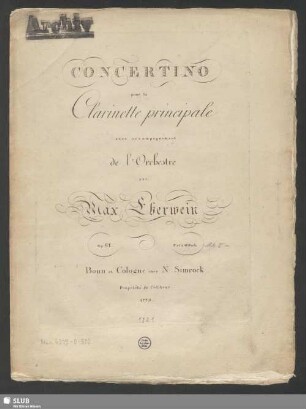 Concertino pour la Clarinette principale avec accompagnement de l'orchestre : op. 61