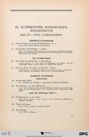 III. Kupferstiche, Radierungen, Holzschnitte des XV. - XVIII. Jahrhunderts (Nr. 78-378)