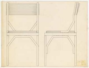 Möbelentwürfe für Thonet: Stuhl Holz Ansichten 1:1, Variante 9