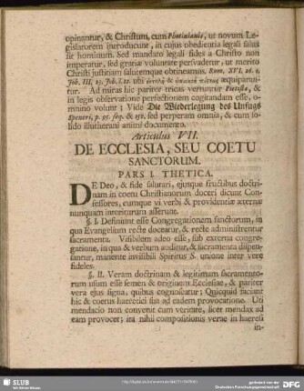 Articulus VII. De Ecclesia, Seu Coetu Sanctorum