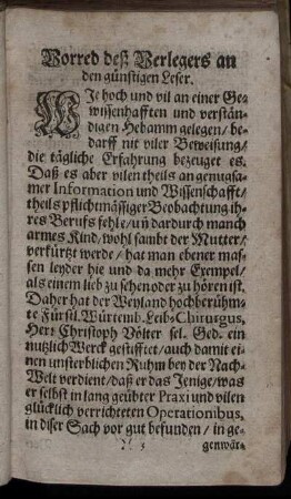 Vorred deß Verlegers an den günstigen Leser.
