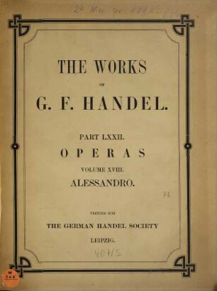 Georg Friedrich Händel's Werke, 72. Alessandro : opera