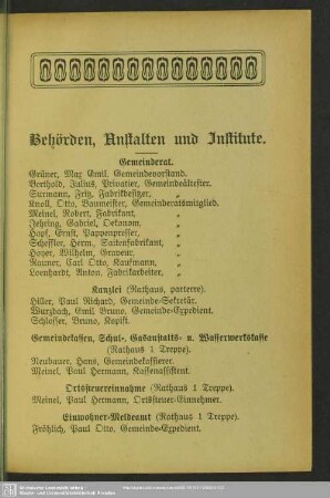 Behördenverzeichnis : Behörden, Anstalten und Institute