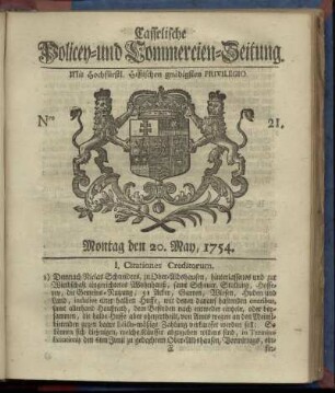 Nro. 21, Montag den 20. May 1754
